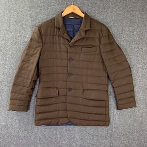 Canali Quilted Down Jacket Men 38 Rain Wind Tech Brown Puffer Modern Insulated